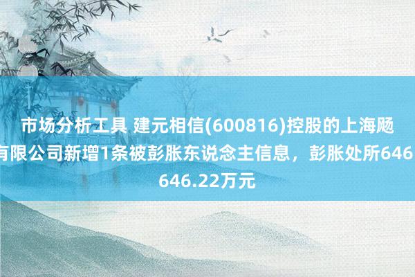 市场分析工具 建元相信(600816)控股的上海飏翊实业有限公司新增1条被彭胀东说念主信息，彭胀处所646.22万元