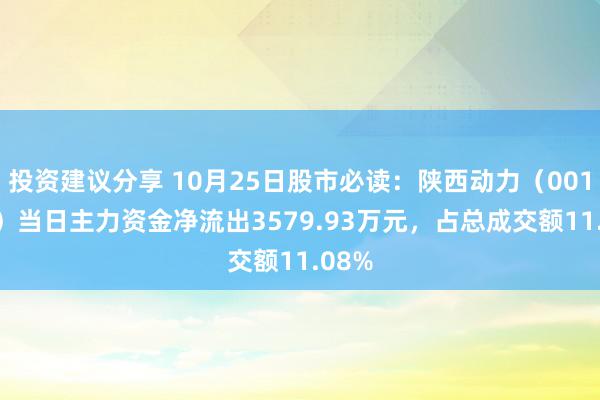 投资建议分享 10月25日股市必读：陕西动力（001286）当日主力资金净流出3579.93万元，占总成交额11.08%