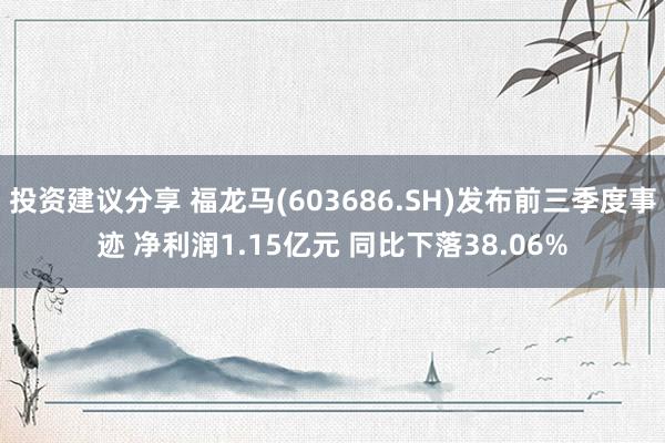 投资建议分享 福龙马(603686.SH)发布前三季度事迹 净利润1.15亿元 同比下落38.06%