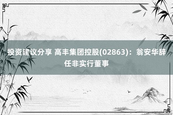 投资建议分享 高丰集团控股(02863)：翁安华辞任非实行董事