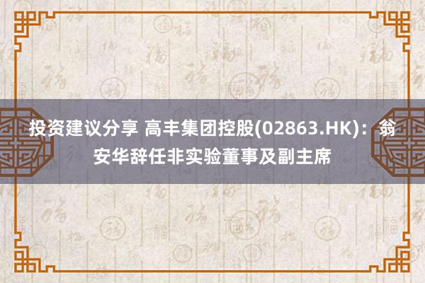 投资建议分享 高丰集团控股(02863.HK)：翁安华辞任非实验董事及副主席