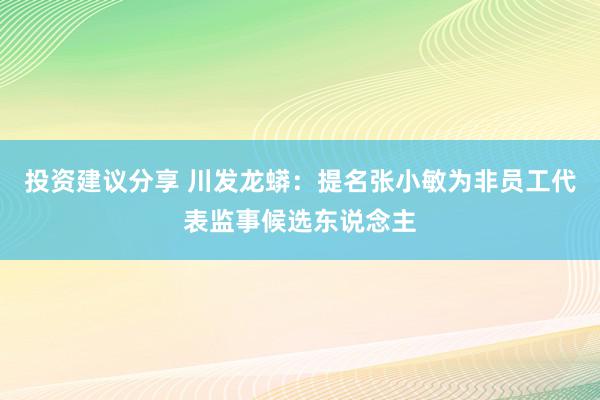 投资建议分享 川发龙蟒：提名张小敏为非员工代表监事候选东说念主