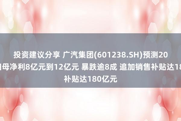 投资建议分享 广汽集团(601238.SH)预测2024年归母净利8亿元到12亿元 暴跌逾8成 追加销售补贴达180亿元