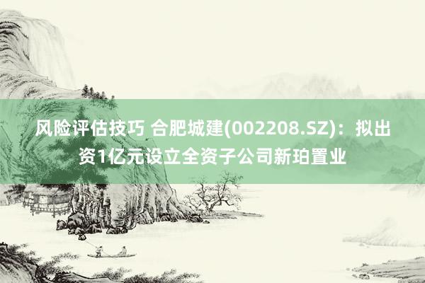 风险评估技巧 合肥城建(002208.SZ)：拟出资1亿元设立全资子公司新珀置业