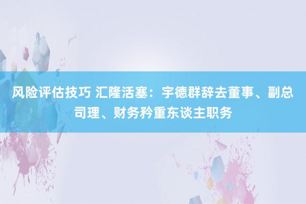 风险评估技巧 汇隆活塞：宇德群辞去董事、副总司理、财务矜重东谈主职务