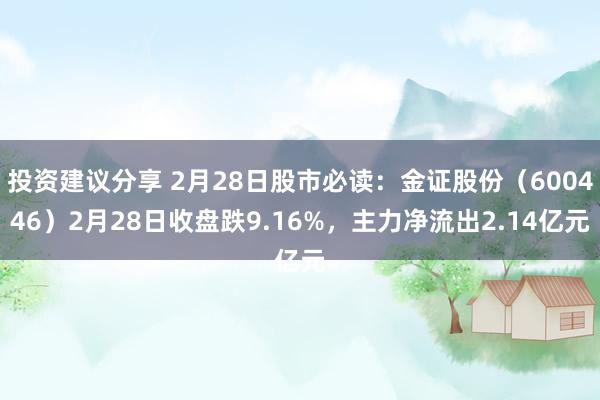 投资建议分享 2月28日股市必读：金证股份（600446）2月28日收盘跌9.16%，主力净流出2.14亿元