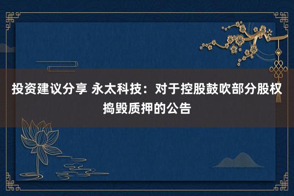 投资建议分享 永太科技：对于控股鼓吹部分股权捣毁质押的公告