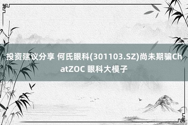 投资建议分享 何氏眼科(301103.SZ)尚未期骗ChatZOC 眼科大模子