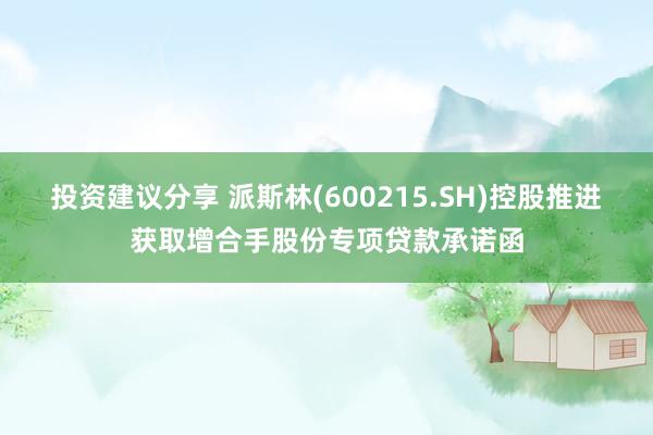 投资建议分享 派斯林(600215.SH)控股推进获取增合手股份专项贷款承诺函